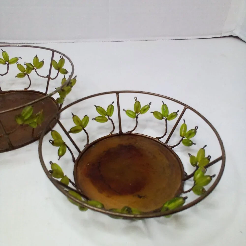 Shastra Decorative Basket Bowls Lot of 2 Vintage Metal Wire Beads India